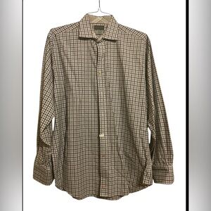 thomas dean White/Blue dress shirt with paisley accent in collar & cuffs Size L